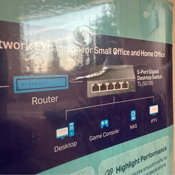 New in Box tp-link 5 Port Gigabit Desktop Switch Model TL-SG105 w/ Power Adapter - Picture 5 of 8